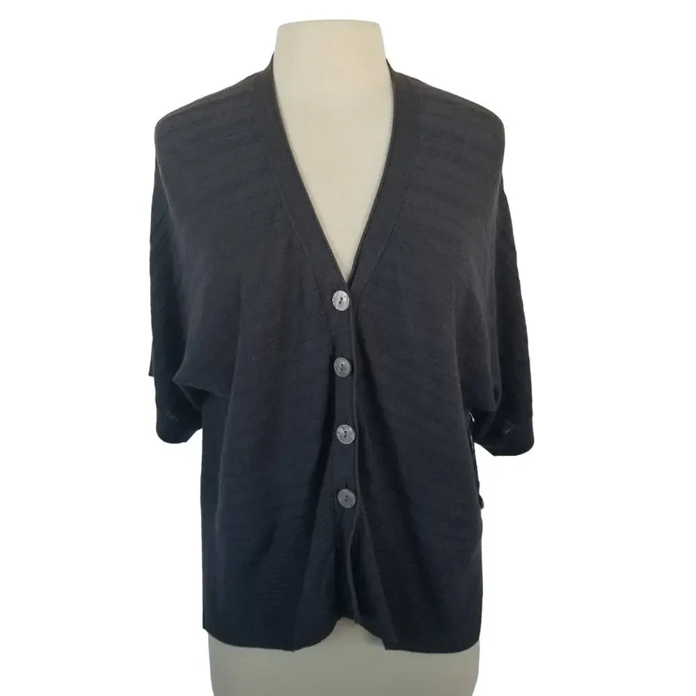 Rachel Zoe Cardigan Womens XS Blue Linen Blend Button Front Short Sleeve NWT